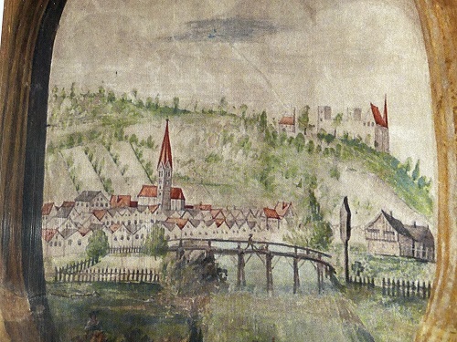 Deckengemälde in der Residenz mit Abbildung der Burg von Wolfratshausen