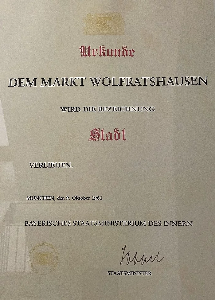Urkunde der Stadterhebung von 1961