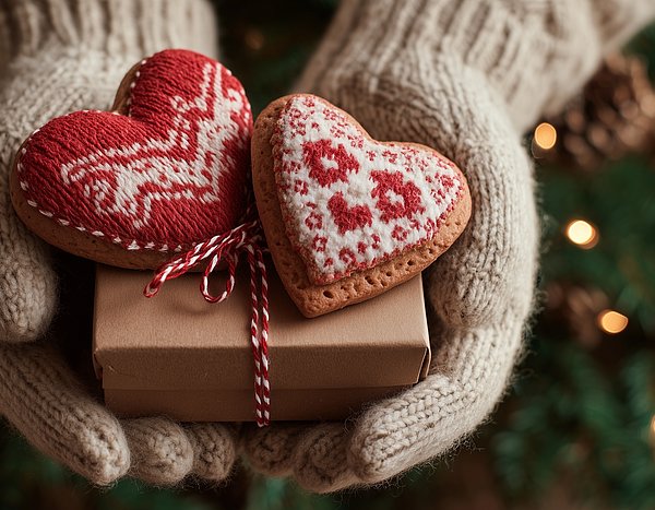 Symbolbild Hände mit Handschuhen halten ein kleines Geschenk 