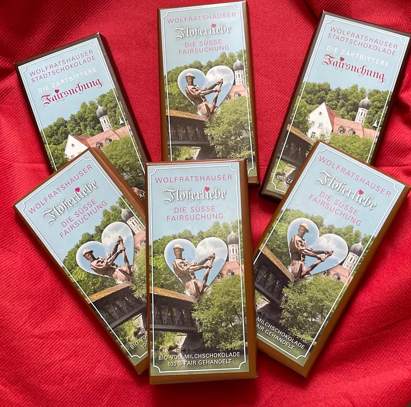 Fairtrade Stadtschokolade mit Stadtansicht auf der Verpackung