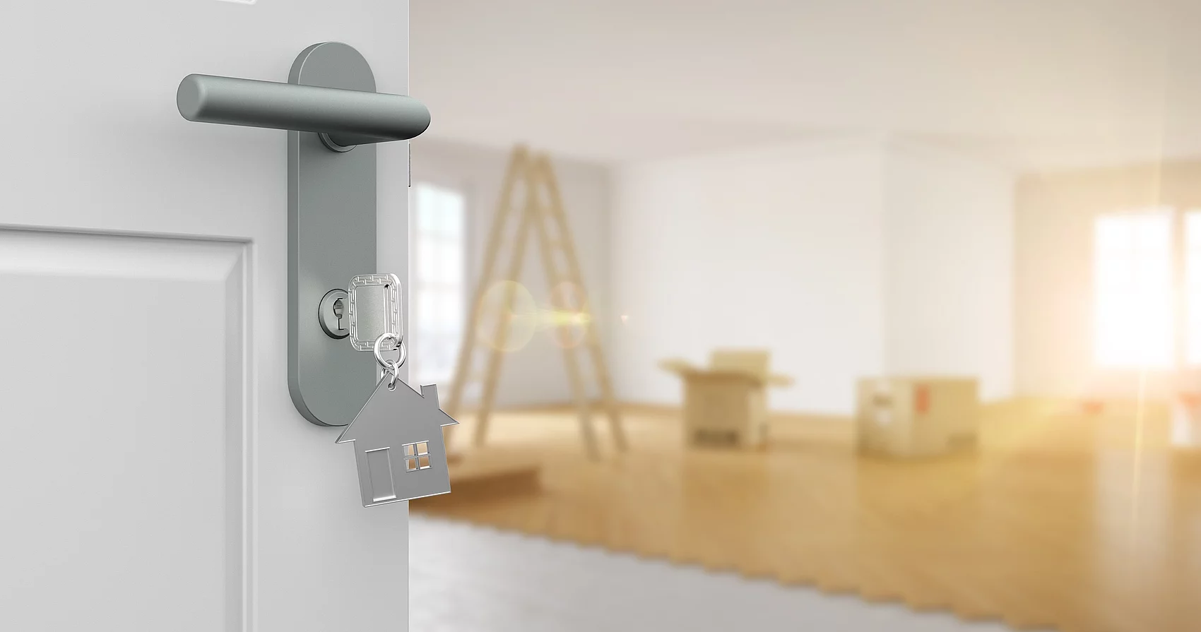 Symbolbild geöffnete Tür mit Blick in bezugsfertige Wohnung