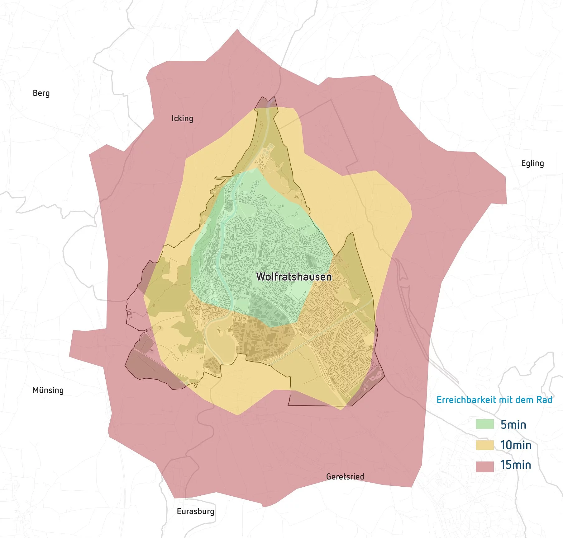 Karte Erreichbarkeit Radverkehr in Wolfratshausen