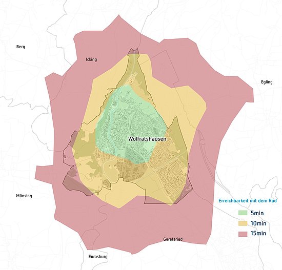Karte Erreichbarkeit Radverkehr in Wolfratshausen