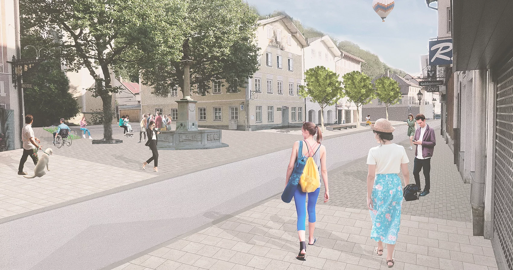 Ansicht Marienplatz mit Brunnenverschiebung