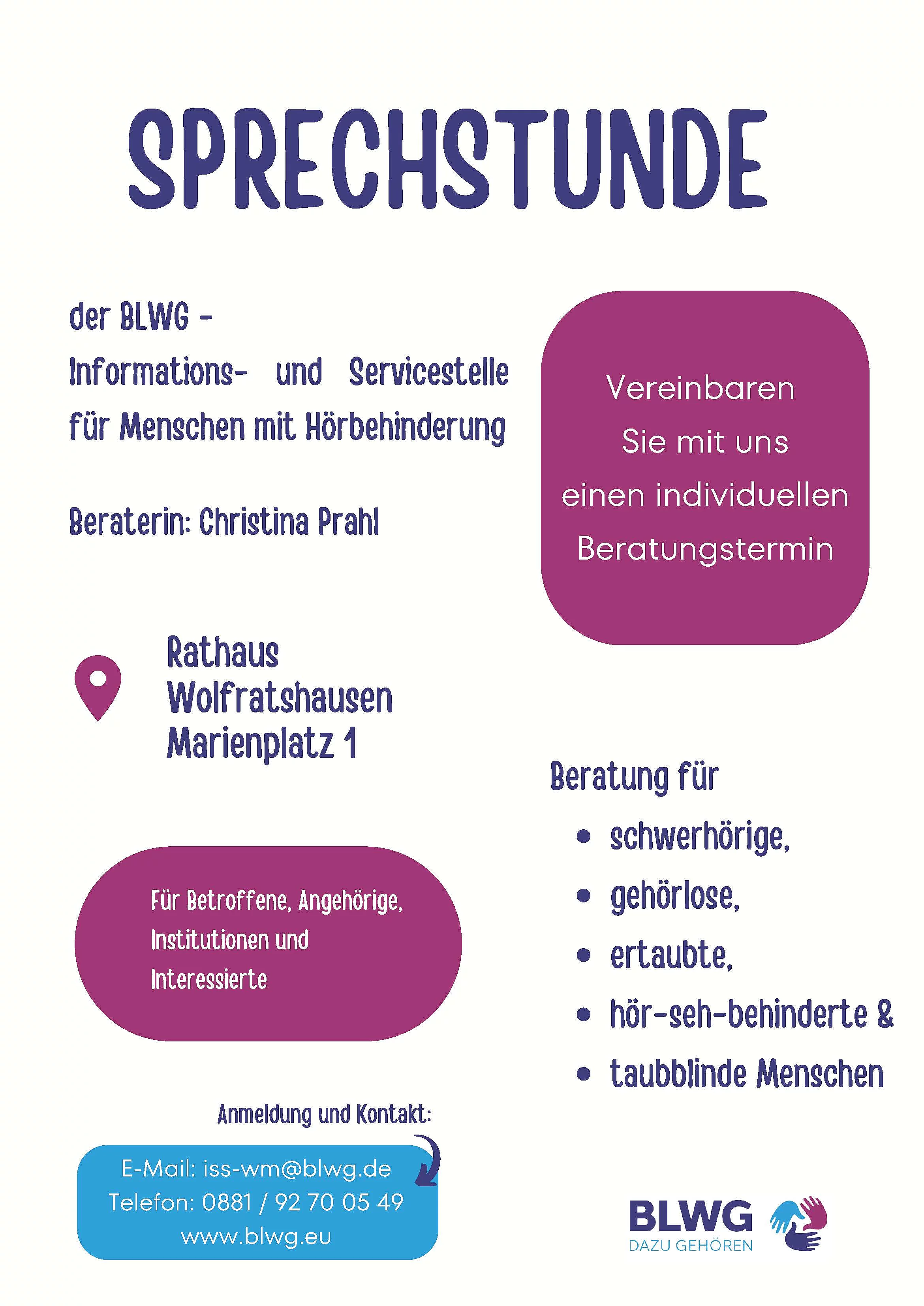 Plakat mit Kontakt zur Beratung des BLWG